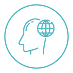 head icon with world, symbolizing cross-cultural communication