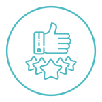 thumbs up with 5 stars beneath, symbolizing customer service